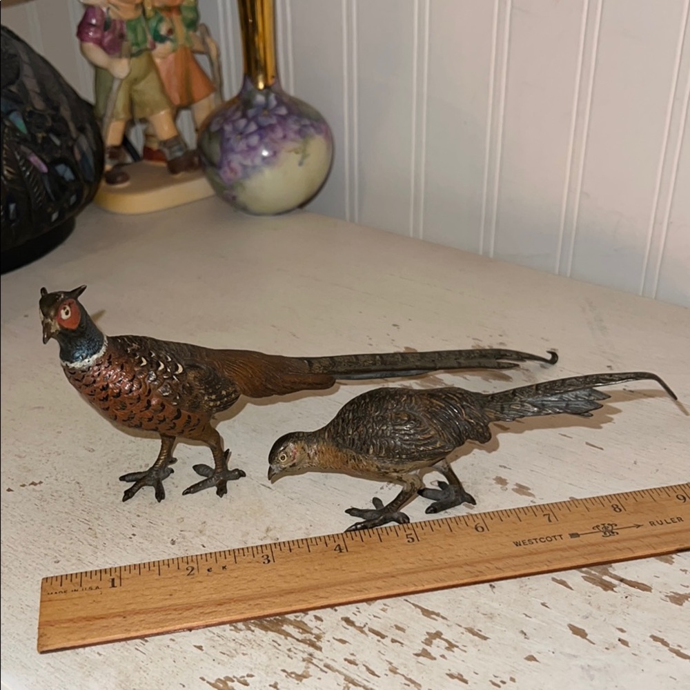 Antique cold painted bronze quail bird figurines Austrian